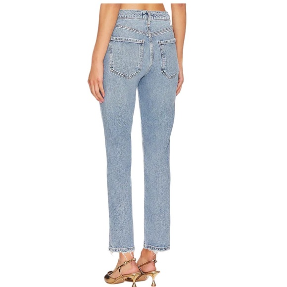 AGOLDE Riley Long High Rise Slim Straight Light Medium Blue Button Fly Size 27 - Picture 2 of 15